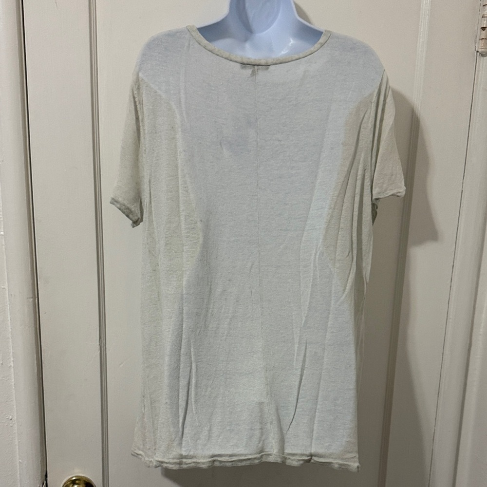 Eileen Fisher Tri-Blend Cream-Gray V-Neck Short Sleeve Top - Picture 8 of 15